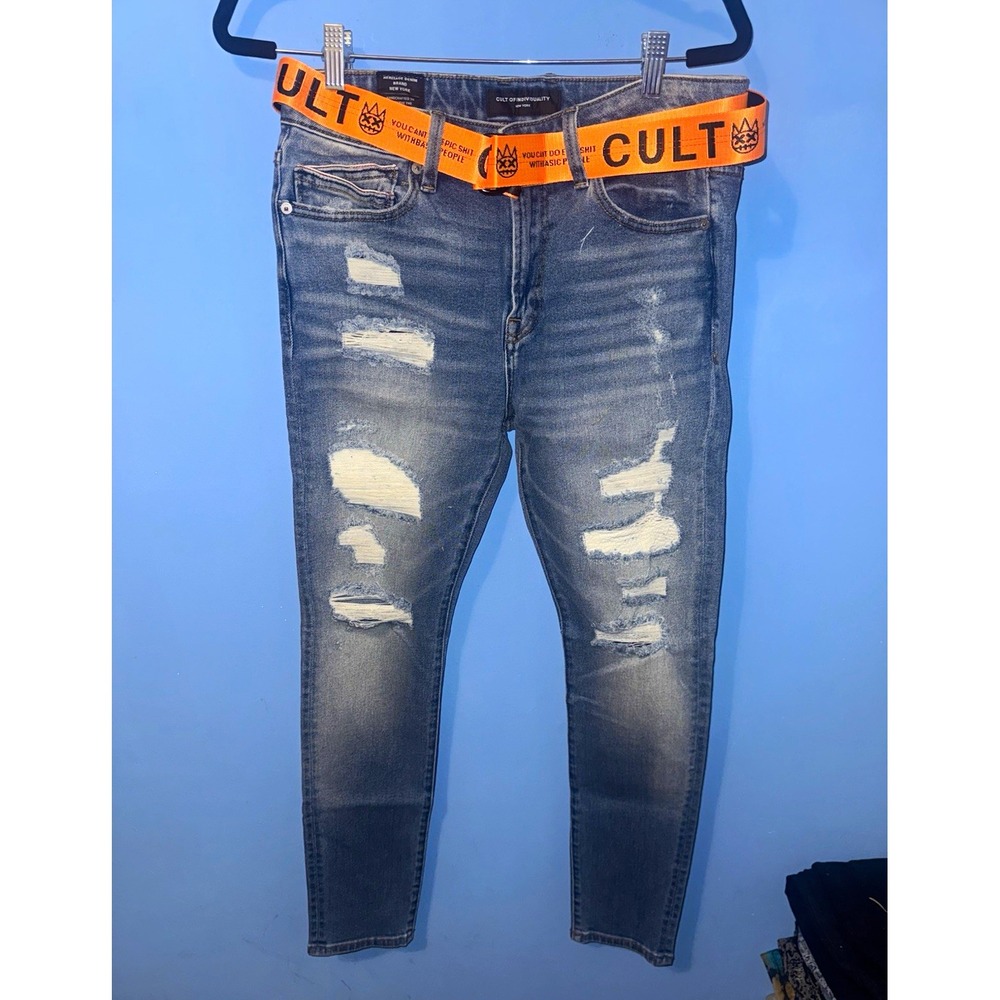 Cult of Individuality Punk Super Skinny Distressed Blue Jeans 33x32
